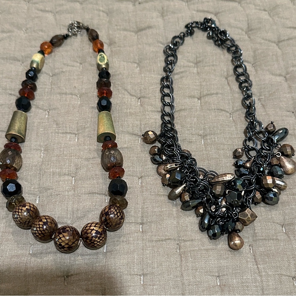 Premier Design Retired EXPRESSO Gun Metal NECKLACE Two Tier and Brown Beaded - Picture 1 of 5